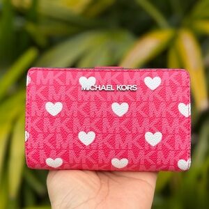 Michael Kors Jet Set Travel MD Coin Zipper Bifold Wallet MK Pink 🤍